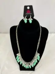 Green & Grey Fringe Necklace & Earring Set Paparazzi