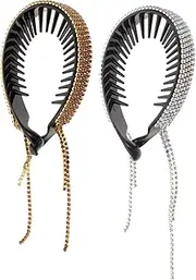 NULYLU Hair Bun Accessories for Women 2pcs Rhinestone Bun Clip Tassel Stylish Ponytail Clip Holder for Special Occasions