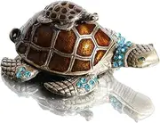 Waltz&F Turtle Trinket Jewelry Box with Sparkling Light Green CrystalsHinged Trinket Box Hand-painted Figurine Collectible Ring Holder