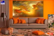 Grey Gold Orange Abstract Design Wall Canvas Home Decor Australian Made Quality