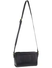 [PIERRE CARDIN] Leather Pleated Design Crossbody Bag in Navy