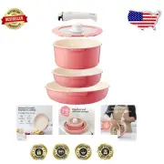 Versatile 5-Piece Non-Stick Cookware Set with Detachable Handle - Pink Finish