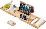 Bath Caddy Tray for Bathtub,Bamboo Bathtub Caddy Tray, Extendable & Adjustable Tray, with Book Tablet Wine Glass Cup Towel Holder, for Bath Accessories (Natural Color)
