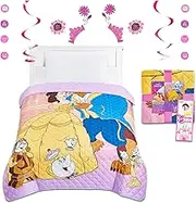 Beauty and The Beast Bedspread Twin Set for Kids - Bundle with Princess Belle Quilted Bedspread for Twin Bed Plus Room Decor, More | Beauty and The Beast Twin Bedding Set for Girls