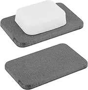 Adorila 2 Pack Diatomaceous Soap Dish, Water Absorbent Diatomite Bar Soap Holder, Self Dry Soap Saver for Bathroom (Grey)