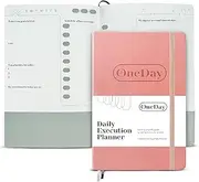 One Day - Daily Execution Planner - Perseverance Pink - Undated Daily Journal With Positive Quotes - Goal Getter Notebook for Self Improvement - Weekly Organizer With Faux Leather Hard Cover