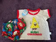PETER ALEXANDER SpongeBob Square Pants BABY PJ SET 6-12 Months Size 0 Christmas