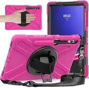Nexue Case for Samsung Galaxy Tab S9 Plus/ S9 FE Plus 5G 12.4" Tablet 2023 with 360°Rotatable Stand & Shoulder Strap, Heavy Duty Case for Galaxy Tab S9+ SM-X810/X816B/X818U (Hot Pink)