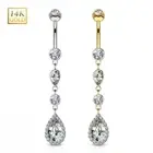 14K Gold Cascading Teardrop CZ Dangle Belly Button Ring Navel Piercing Jewelry