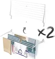foxydry Fold Wall Mounted Clothes Airer, Vertical Folding Indoor and Outdoor Drying Rack in Aluminium and Steel (White - Closing Upwards, 2X Fold 120)