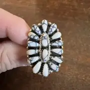 Navajo Cluster Ring White Buffalo Turquoise Size 5 Native American Womens Zuni C