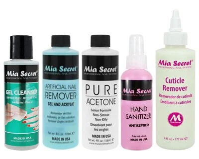 Mia Secret Gel Cleanser, Hand Sanitizer, Acetone, Nail Off, Cuticle Remover -Set