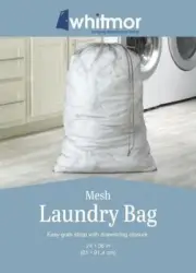Whitmor Paloma Gray Mesh Laundry Bag 24"x36" Easy Grab Strap Drawstring Closure