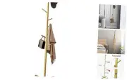 Modern Metal Coat Rack in Gold Free Standing 7 Hooks Hall Tree in Corner, Hat