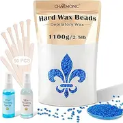 2.5 lb/1100g Wax Beads, Hard Wax Kit with 2 Wax Treatment Oils, Hard Wax Beads for Legs Underarm Face Bikini, and Brazilian Hair Remover, Women and Men Hair Removal Wax Beans Include 50 Waxing Sticks