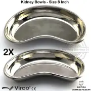 2X Kidney Trays Bowls 8" Stainless Steel Dental Surgical Veterinary Lab Tools
