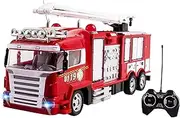 Vokodo RC Fire Truck Rescue Engine Radio Remote Control with Music and Flashing Lights Rechargeable Battery