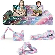 HONEY JOY 8 PCS Modular Kids Play Couch, Glow in The Dark Toddler Sectional Sofa with Handles, Machine Washable Covers, Convertible Sofa Foam Couch for Playroom & Kids Room Furniture (Colorful)