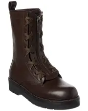 Valentino Rockstud Leather Combat Boot 40 Brown