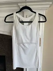 Womens ATHLETA White Ace Racer Tank Size Small B/C Built in Bra Stretch NWT