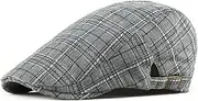 [HIQIU] Checked Pattern Cotton Beret Cap Men's Peaked Cap Summer Newsboy Flat Cap Unisex Flat Cap Hat Adjustable Driving Cabbie Beret Hat