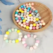 100Pcs Silicone Beads 15mm Silicone Round Beads Bulk with 2M Elastic Cord letrU