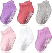 [kitudaty] Baby Socks 6 Pairs Cozy Anti-Slip Toddler Socks, Non Slip Baby Ankle Socks, Toddler Socks With Grippers, Cotton Grip Ankle Multicolor Socks for Kids Boys Girls, Colour, One size