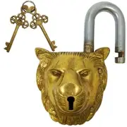 Solid & Sturdy Brass Lion Padlock (3.25"Lx5.5"Tx2"W) w 2 Keys(3.7"Hx1.5"W)