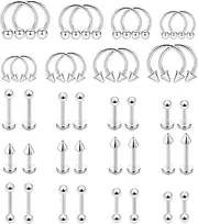 [MONAZEO] 40Pcs 16G Lip Rings Surgical Steel Snake Bite Jewelry Labret Jewelry Monroe Lip Barbell Ring Daith Tragus Helix Piercing Nose Septum Ring Jewelry for Women Men 6mm/8mm/10mm/12mm