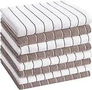HYER KITCHEN Microfiber Kitchen Towels, Stripe Designed, Super Soft and Absorbent Dish Towels, Pack of 8, 18 x 26 Inch, Camel and White
