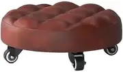 Workshop Stool Shop Seat Multifunctional Low Height Rolling Stool Leather Stool Seats with Wheel Home Office Fitness Round Roller(03)