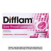 Difflam Sore Throat Lozenges Sugar Free Strawberry 16 Pack