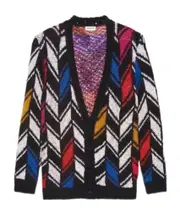 patterned intarsia-knit cardigan S Black