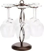 MyGift Scrollwork Bronze Metal Tabletop Stemware Wine Glass Rack with 6 Hooks