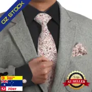 White Pink Brown Luxury Cotton Necktie Cufflinks Hanky Set Dan Smith C.C.N.A.039