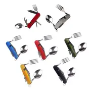 2X 6 in 1 Pocket Hiking Set Tool Fork Spoon Utensil Folding Camping Knife Travel