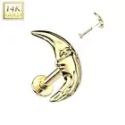 Piercing Labret Ear Yellow Gold 14 Carat Croisant Moon
