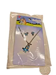 Bluey & Friends Necklace and Pierced Earring Set Silver Tone Chain New