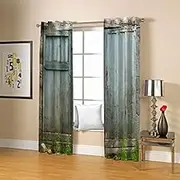 Wooden Door Print Room Darkening Curtain for Kids Set of 2 Panels, 46" W x 54" L 3D Blackout Drapes for Boys and Girls Bedroom Thermal Insulated Blackout Curtain