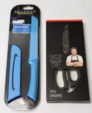 Scanpan Soft Touch Blue Bread Knife & Curtis Stone BBQ Shears - New & Sealed