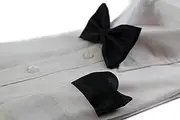 [Zasel] Mens Black Plain Coloured Checkered Bow Tie & Matching Pocket Square Set