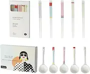 Ceramic Chopsticks and Spoons Set - Reusable, Dishwasher Safe, Non-Slip - 10 Pieces in Assorted Colors