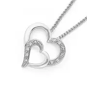 9ct White Gold Diamond Double Heart Pendant
