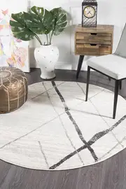 Rug Culture Bone Ivory & Grey Scandi Durable Round Rug