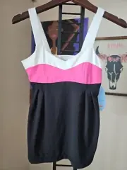 Lucky In Love Tennis Top XS V Neck Strap Colorblock Cami Tank Built In Bra NWT