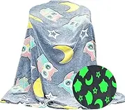Fleece Blankets for Girls Large Furry Blankets for Teen Girls with Cute Prints Glow in The Dark Blanket Owl Moon Blanket Room Decor 1.2m×1.5m