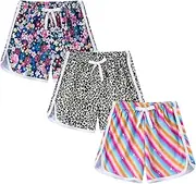 [HSTiSan] Girls Boys Summer Sports Shorts Sets 3 Pack Casual Kids Beach Shorts Prints Athletic Pants Vacation Running 3-10Y