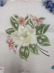 ROSALIE PETERS Hand-Painted Floral & Leaves 11” Needlepoint Canvas P240