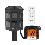 Outdoor Power Stake Timer Waterproof, 100FT Extension Cord, Remote Control Du...