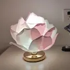 Pink and White Elegant Lotus Flower Table Lamp Decorative Bedside Night Light fo